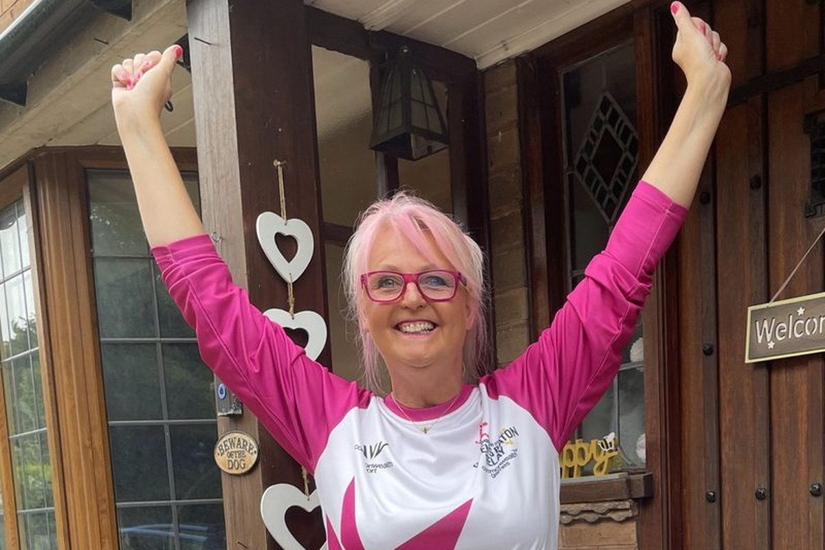 Jules Mitchell in her Queen's Baton Relay kit for the Birmingham 2022 Commonwealth Games